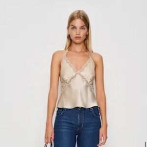 Reformation Monica Silk Top Ivory - Size S